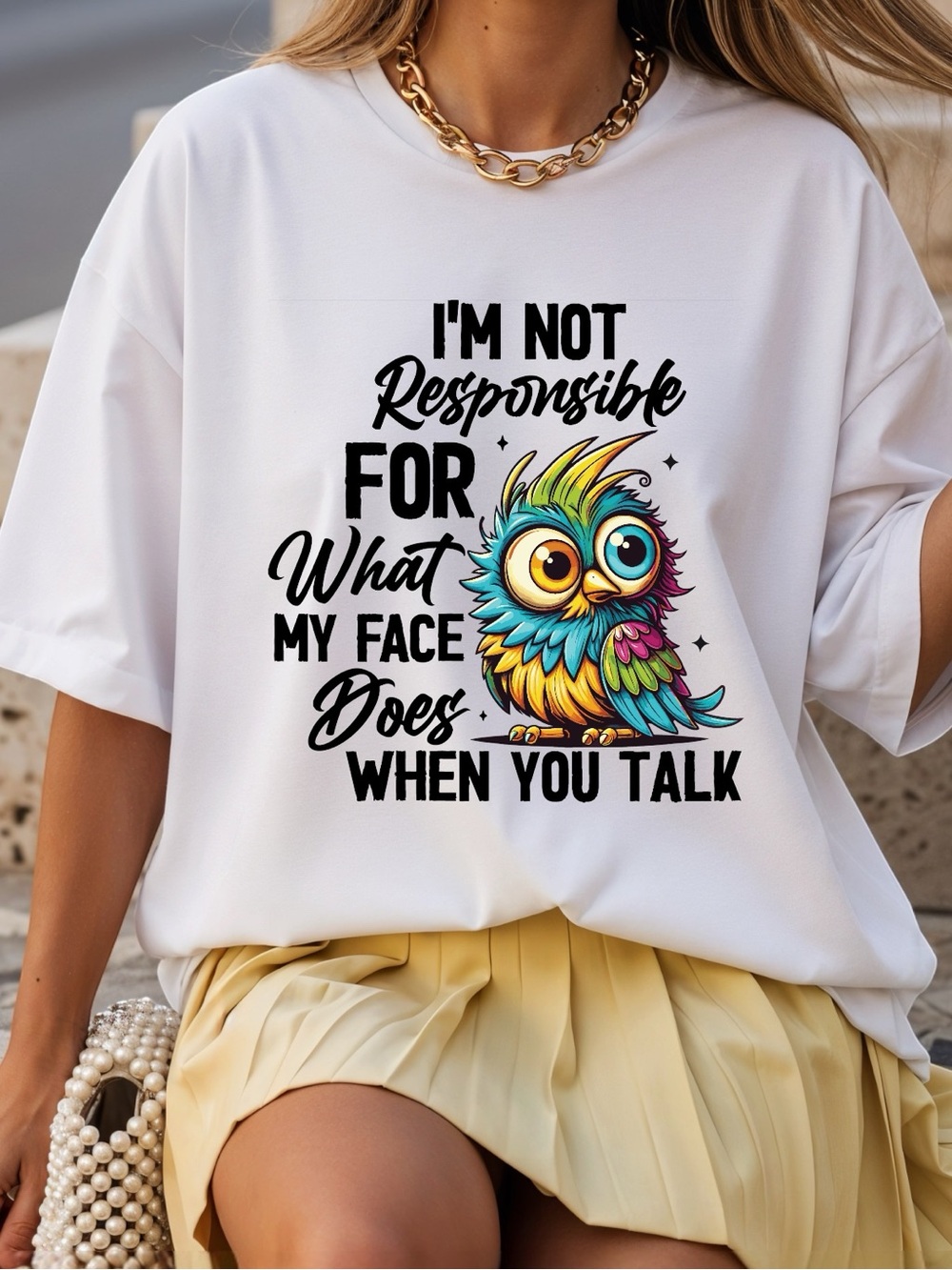 I'm Not Responsible For What My Face Does When You Talk Pink Graphic Tee NEW - Picture 3 of 5